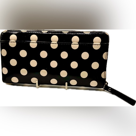 Kate ♠️ Staci Polka Dot Bifold Wallet Black, Red Interior, Excel Preowned Cond - Picture 2 of 5